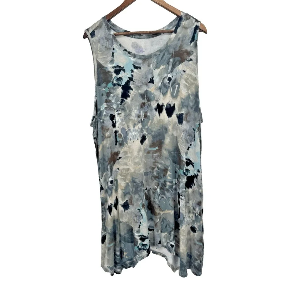 LOGO Layers By Lori Goldstein Tank Dress Handkerchief Hem Neutral watercolor - Picture 1 of 7